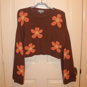 BLUE BLUSH flower sweater in brown - M